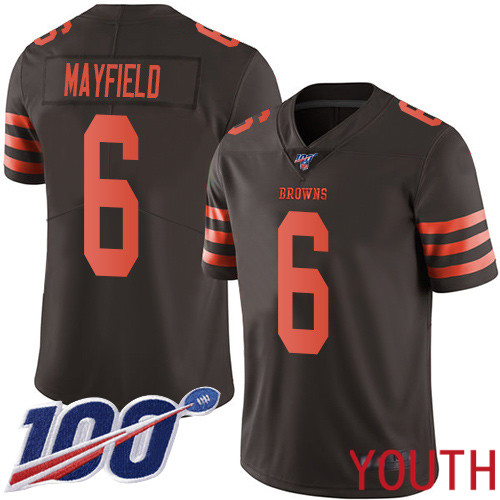 Cleveland Browns Baker Mayfield Youth Brown Limited Jersey #6 NFL Football 100th Season Rush Vapor Untouchable